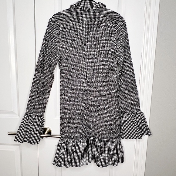 J. Crew Smocked button-up mini dress in gingham plaid Size S black white cotton - Picture 6 of 12